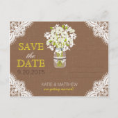 Rustieke Zonnebloem en Kant Save the Date Aankondigingskaart (Achterkant)