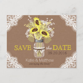 Rustieke Zonnebloem en Kant Save the Date Aankondigingskaart