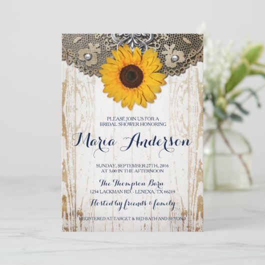 Rustieke Zonnebloem en Kant Vrijgezellenfeest uitn Kaart (Staand voorkant)