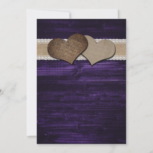 Rustieke zonnebloem en Paarse bruiloft uitnodiging (Achterkant)