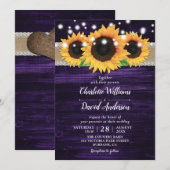 Rustieke zonnebloem en Paarse bruiloft uitnodiging (Voorkant / Achterkant)