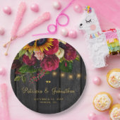 Rustieke zonnebloem en rozen aangepaste bruiloft papieren bordje (Feest)