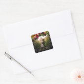 Rustieke zonnebloem en rozen bruiloft foto hout vierkante sticker (Envelop)