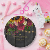 Rustieke zonnebloem en rozen gepersonaliseerde bru papieren bordje (Feest)