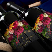 Rustieke zonnebloem en rozen gepersonaliseerde bru wijn etiket