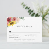 Rustieke Zonnebloem en Rozen RSVP-behuizing kaart (Staand voorkant)