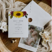 Rustieke Zonnebloem en Rozen Save the Date Kaart