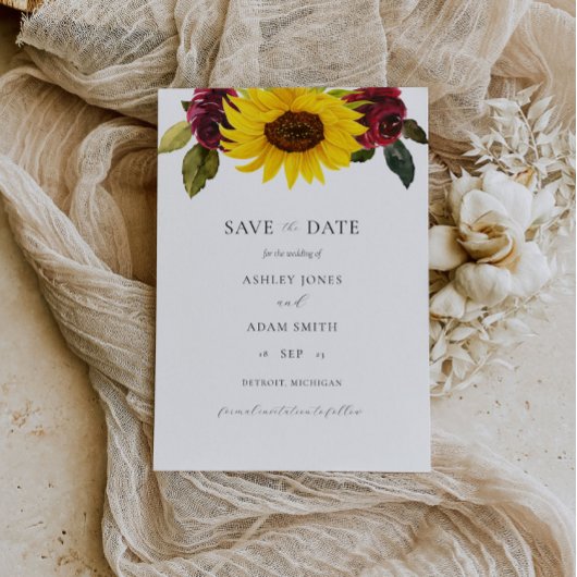 Rustieke Zonnebloem en Rozen Save the Date Kaart