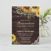 Rustieke Zonnebloem en Slingerlichten Quinceanera Kaart (Staand voorkant)