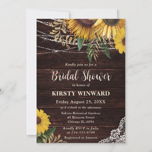 Rustieke Zonnebloem en String Lights Vrijgezellenf Kaart (Voorkant)