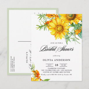 Rustieke Zonnebloem en Zee Buckthorn Vrijgezellenf Uitnodiging Briefkaart