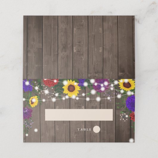 Rustieke Zonnebloem Escort Kaart | Strijklichten Plaatskaartje (Buitenkant ongevouwen)