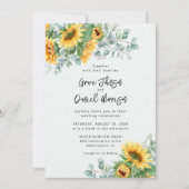 Rustieke Zonnebloem Eucalyptus Bloemige Bruiloft Kaart (Voorkant)