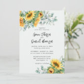 Rustieke Zonnebloem Eucalyptus Bloemige Bruiloft Kaart (Staand voorkant)