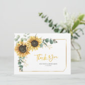Rustieke zonnebloem eucalyptus bruiloft bedankje kaart (Staand voorkant)
