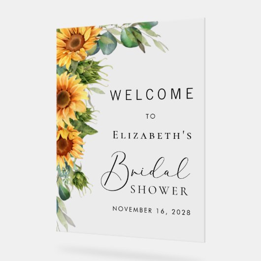 Rustieke Zonnebloem Eucalyptus Bruiloft Feestelijk Acryl Bord (Hoek)