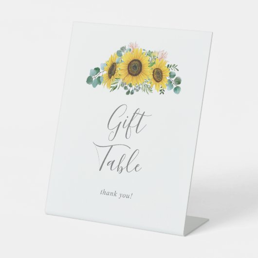 Rustieke Zonnebloem Eucalyptus Gift Table Reclamebord Met Voetstuk (Voorkant)