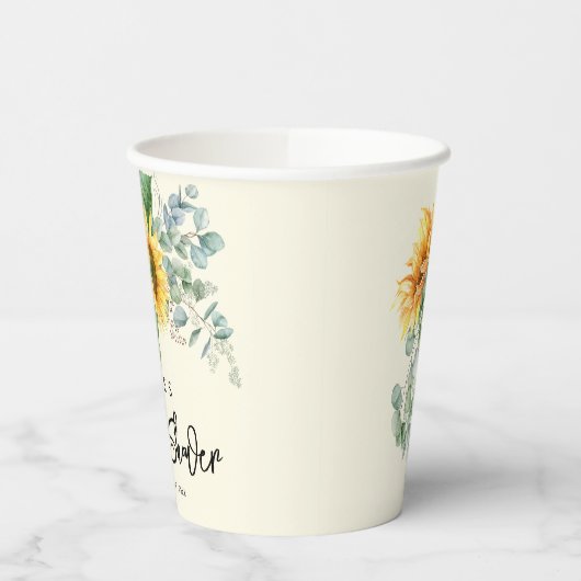 Rustieke Zonnebloem Eucalyptus Groene Bruidsdouche Papieren Bekers (Links)