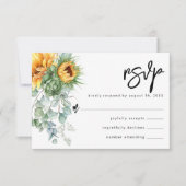 Rustieke Zonnebloem Eucalyptus Groene Huwelijksdec RSVP Kaartje (Voorkant)