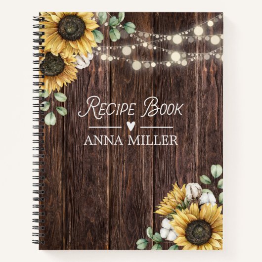 Rustieke Zonnebloem Eucalyptus Hout Recept Cookboo Notitieboek (Voorkant)