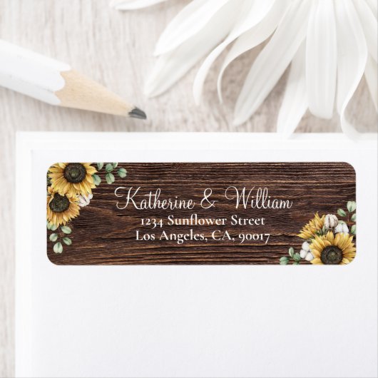 Rustieke Zonnebloem Eucalyptus Houten retouradres Etiket (Insitu)