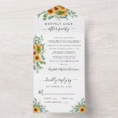 Rustieke Zonnebloem Eucalyptus Huwelijksreceptie All In One Uitnodiging (Binnen)