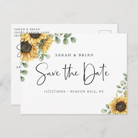 Rustieke Zonnebloem Eucalyptus Save the Date Aankondigingskaart (Voorkant / Achterkant)