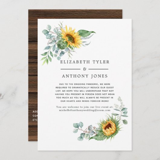 Rustieke Zonnebloem Eucalyptus Verminderde gastenl Aankondiging (Voorkant / Achterkant)