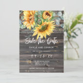 Rustieke zonnebloem Eucalyptus Waterverf Save The Date (Staand voorkant)