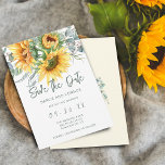 Rustieke zonnebloem Eucalyptus Waterverf Save The Date<br><div class="desc">Deze save the date platte kaart is voorzien van waterverf zonnebloemen en eucalyptus. Script kalligrafie en modern lettertype gebruikt.</div>
