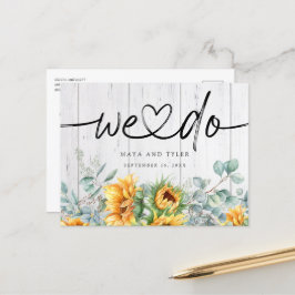 Rustieke zonnebloem Eucalyptus We Do Save The Date Aankondigingskaart