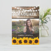 Rustieke Zonnebloem Foto 2025 Afstudeerfeest Kaart (Staand voorkant)