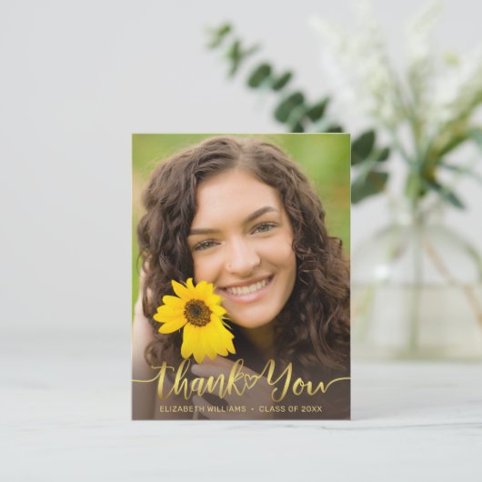 Rustieke Zonnebloem Foto Afstuderen Dank u Briefkaart (Staand voorkant)