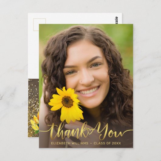 Rustieke Zonnebloem Foto Afstuderen Dank u Briefkaart (Voorkant / Achterkant)