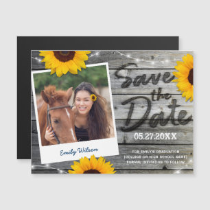Rustieke Zonnebloem Foto Afstuderen Save the Date Magnetische Uitnodiging