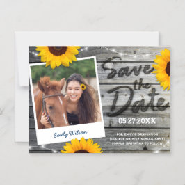 Rustieke Zonnebloem Foto Afstuderen Save the Date Magnetische Uitnodiging