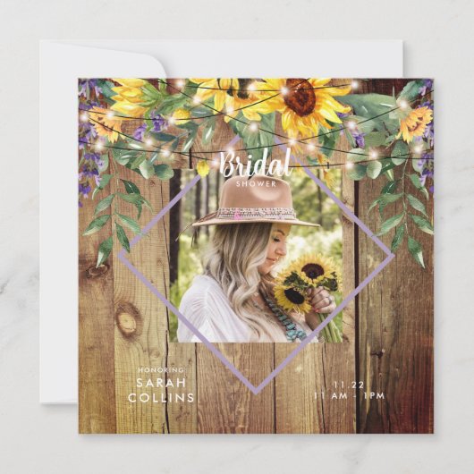 Rustieke Zonnebloem Foto Bruidsmeisjesfeest Hout Kaart (Voorkant)