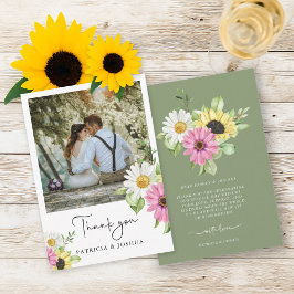 Rustieke Zonnebloem Foto bruiloft Dank u kaart