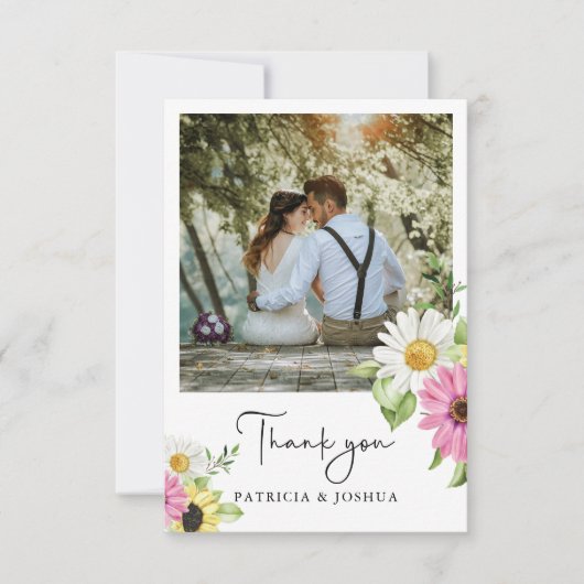 Rustieke Zonnebloem Foto bruiloft Dank u kaart (Voorkant)