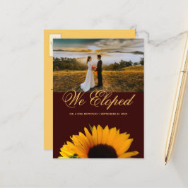Rustieke Zonnebloem Foto Herfst Elopement Bruiloft Aankondigingskaart