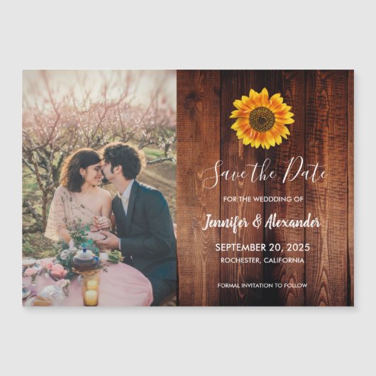 Rustieke zonnebloem foto magnetisch Save the Date Magnetische Uitnodiging (Voorkant)