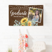 Rustieke Zonnebloem Foto String Lights Afstuderen Spandoek (Insitu)