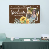 Rustieke Zonnebloem Foto String Lights Afstuderen Spandoek (Beurs)