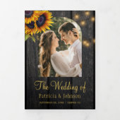 Rustieke zonnebloem fotocollage QR RSVP bruiloft Drieluik Uitnodiging (Cover)