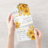 Rustieke zonnebloem, geel en bruin bruiloft all in one uitnodiging (Afscheurbaar)