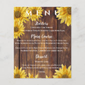 Rustieke Zonnebloem Geel Hout Fall Wedding Menu (Voorkant)