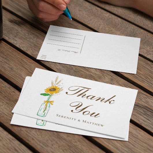 Rustieke Zonnebloem Gele Bloemen Bruiloft Dank u Briefkaart