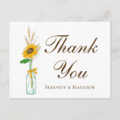 Rustieke Zonnebloem Gele Bloemen Bruiloft Dank u Briefkaart (Voorkant)