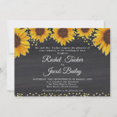 Rustieke Zonnebloem Goud & Krijt Huwelijksuitnodig Kaart (Voorkant)