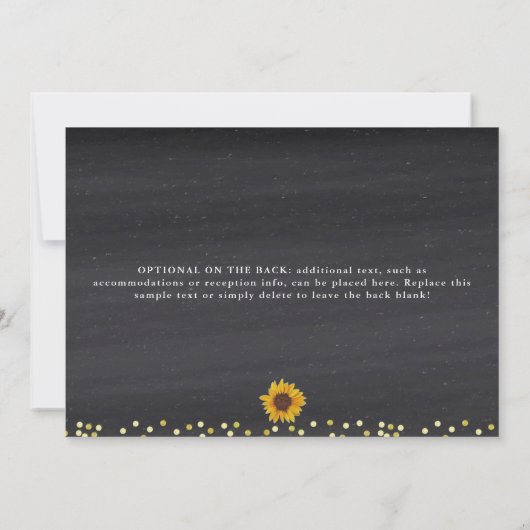 Rustieke Zonnebloem Goud & Krijt Huwelijksuitnodig Kaart (Achterkant)